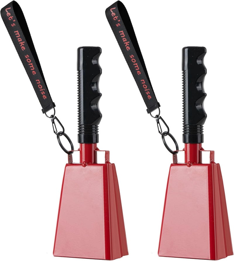 CHMI Cow Bells with Wrist Strap - Cowbell with Handle 2pcs, Customizable Cowbells for Sporting Events, for Football Games,Chimes, Percussion, Musical Instruments, Call Bell, Farm Ranch (red) - Image 1